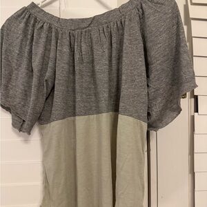 Chaser Gray and Green Ruffled Blouse with Relaxed Fit